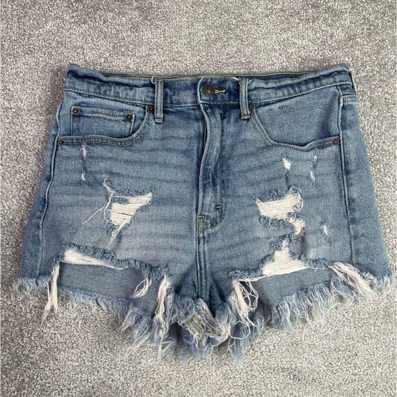 Abercrombie & Fitch Cut Off Shorts Women's 28 Blue Denim Distressed Frayed - Picture 1 of 8